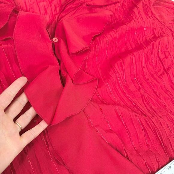 Notations Blouse Womens 2X Red Polyester Long Bell Sleeve V-Neck Ruffled Sequins - Picture 4 of 10
